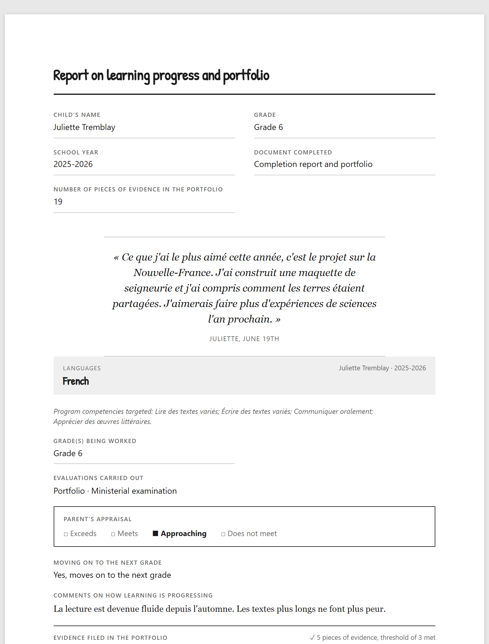 The printed report and portfolio