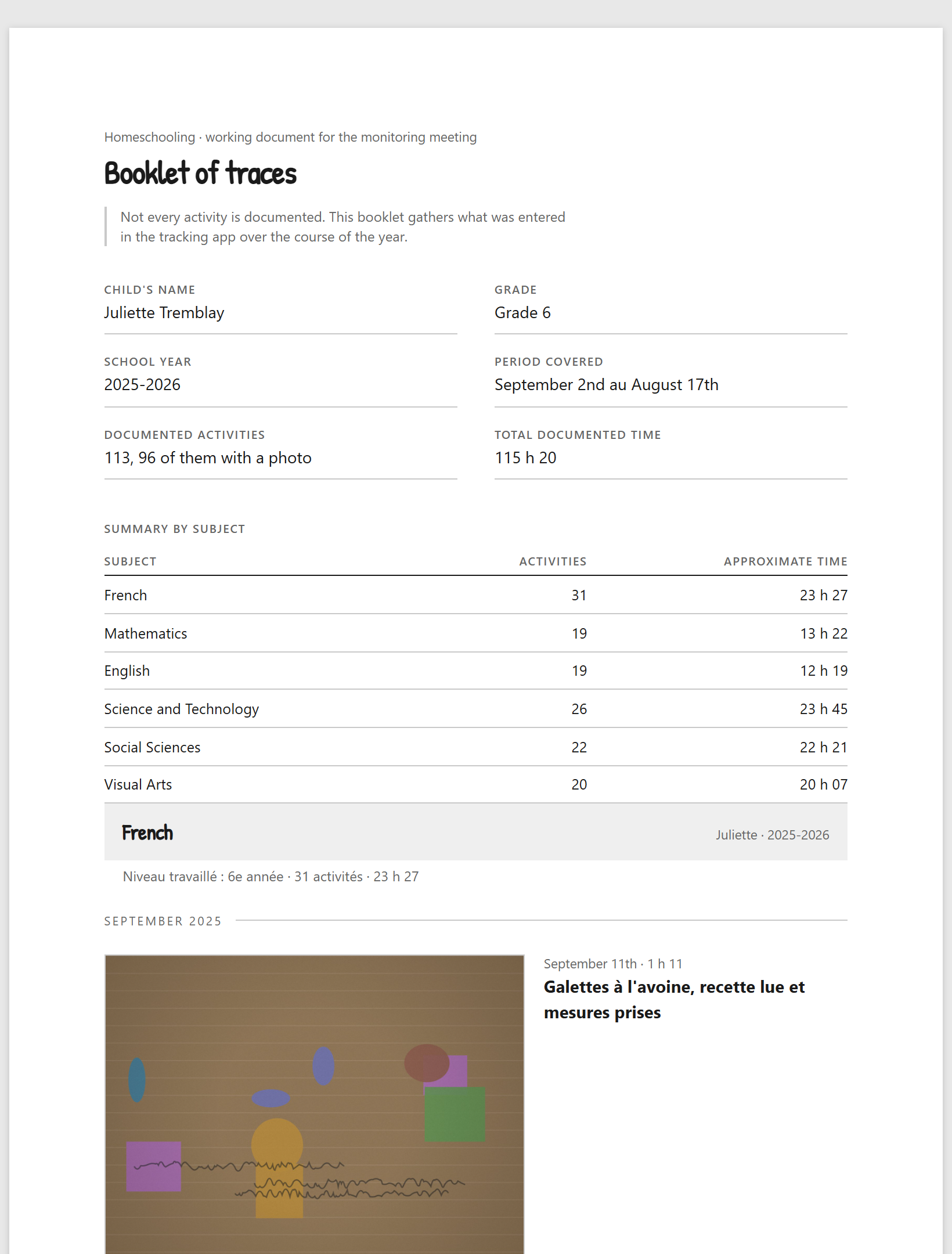 The printed booklet of traces