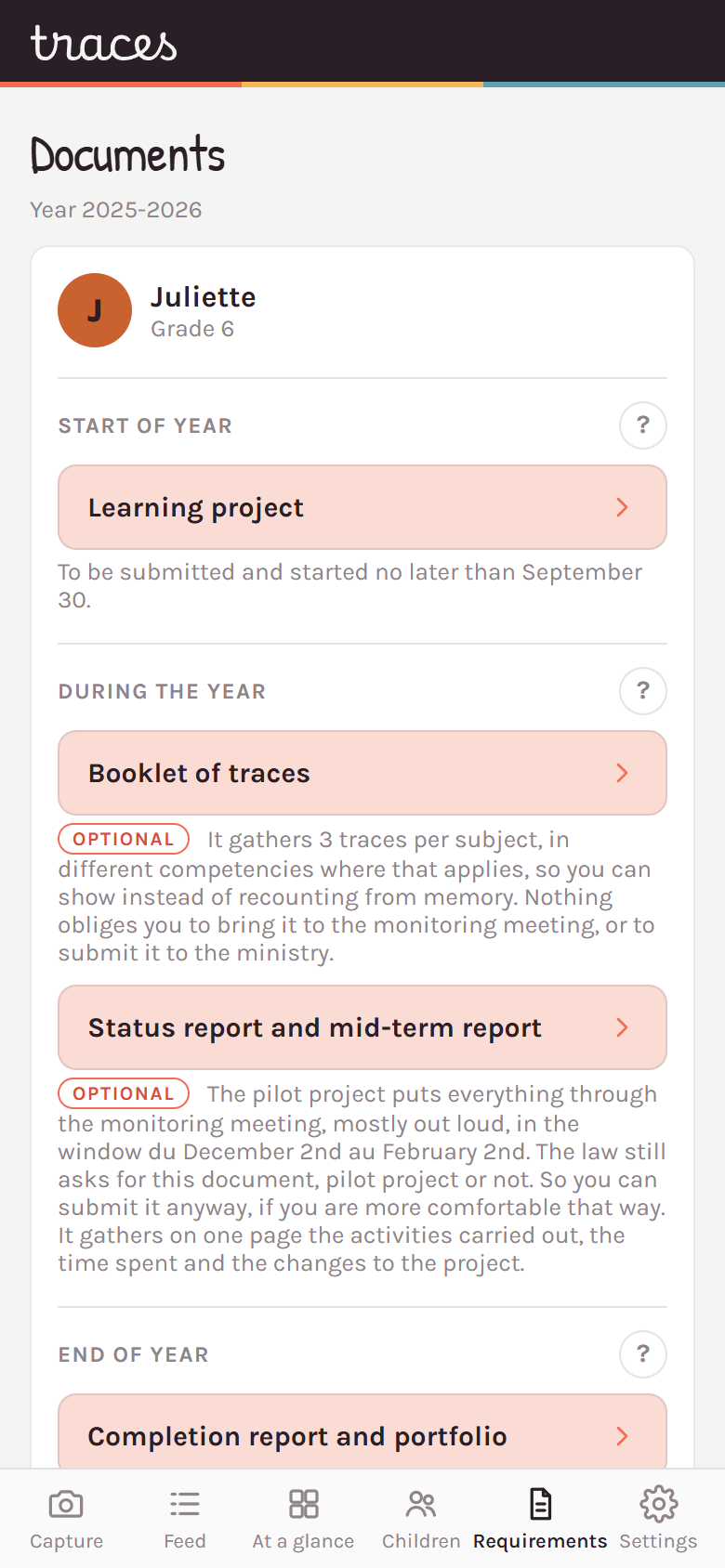 The list of documents by time of year